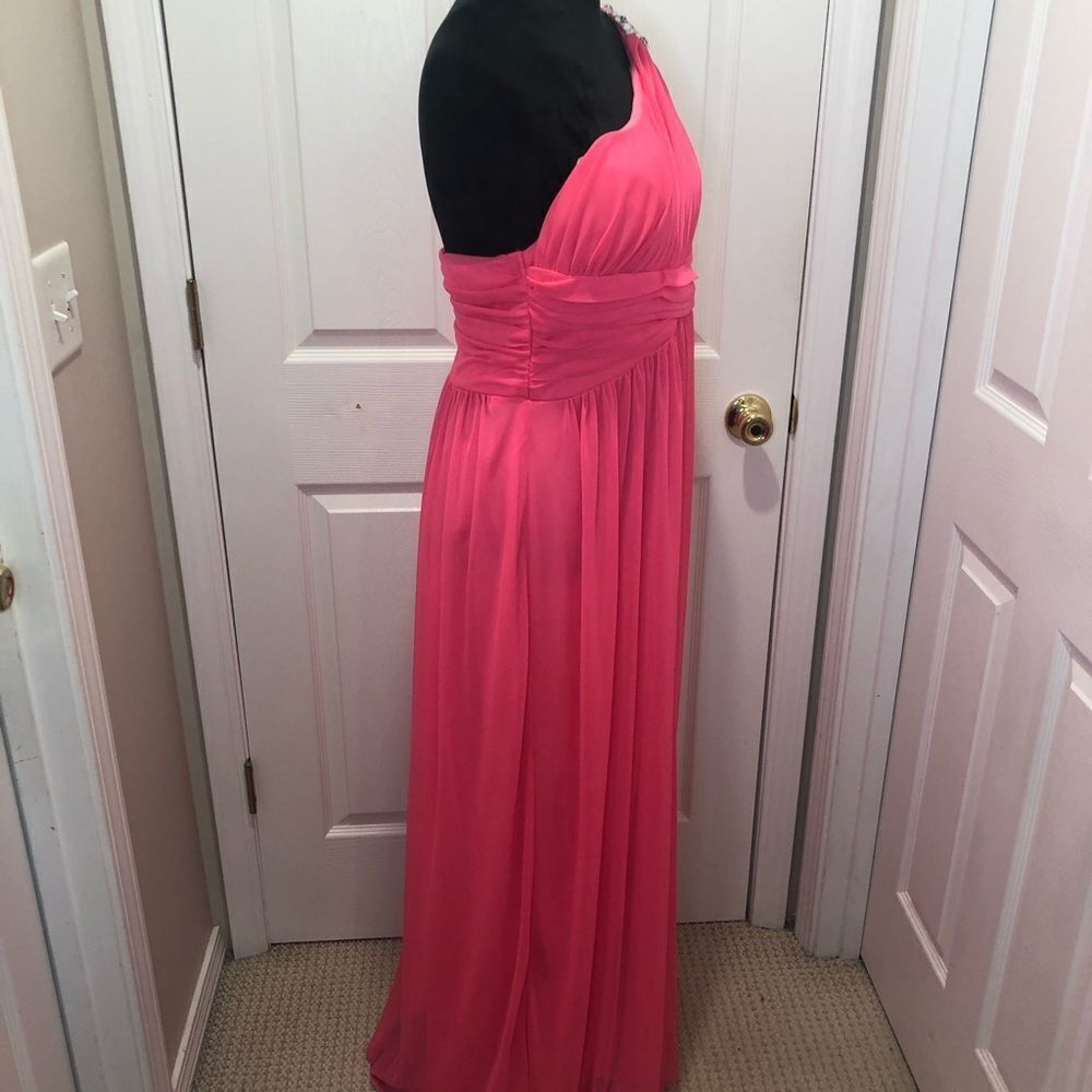 Deb pink maxi length formal prom dress with jeweled strap, size 14 - Picture 8 of 13